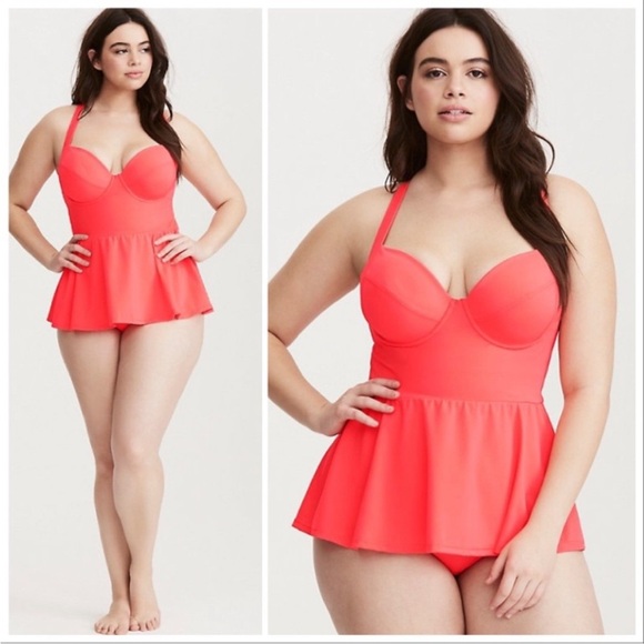 torrid Other - TORRID peplum skirted one piece swimsuit w/ multi way adjustable straps coral 3X